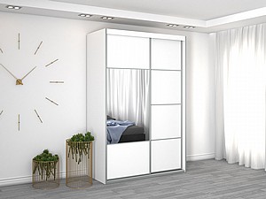 ארון הזזה 2 דלתות דגם BZ200-4 בשילוב מראה בדלת ארון הזזה 2 דלתות דגם BZ200-4 בשילוב מראה בדלת
