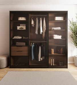 ארון הזזה שקוף 3 דלתות זכוכית מושחרת דגם GLASS-230 ארון הזזה שקוף 3 דלתות זכוכית מושחרת דגם GLASS-230